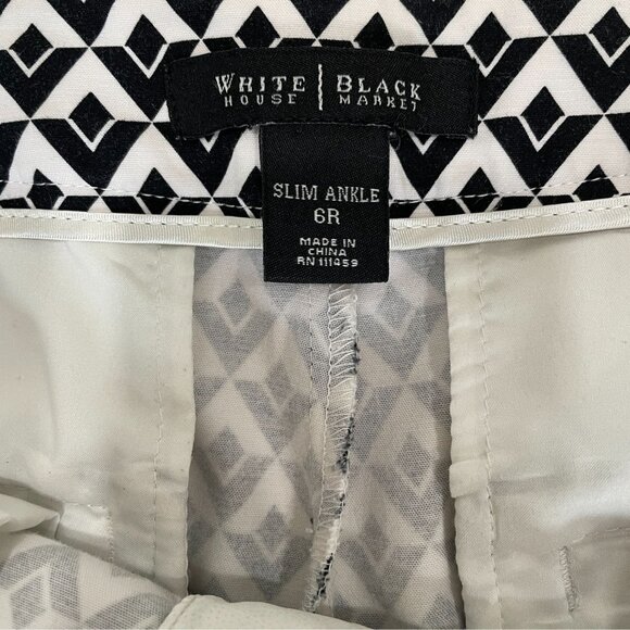 White House Black Market Slim Ankle Pants 6R Geometric Preppy Mod Career Stretch - Picture 3 of 8